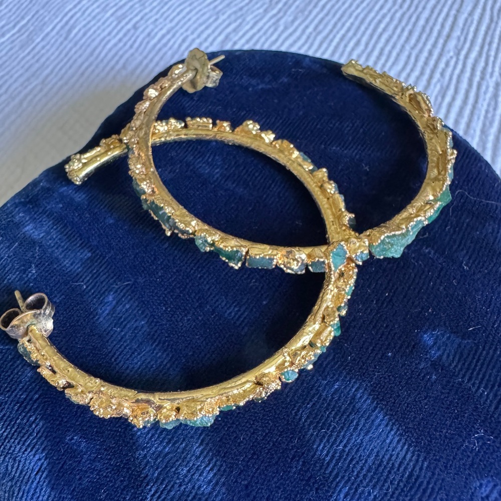 Raw Emerald Earrings 24kt Gold-plated Bronze
